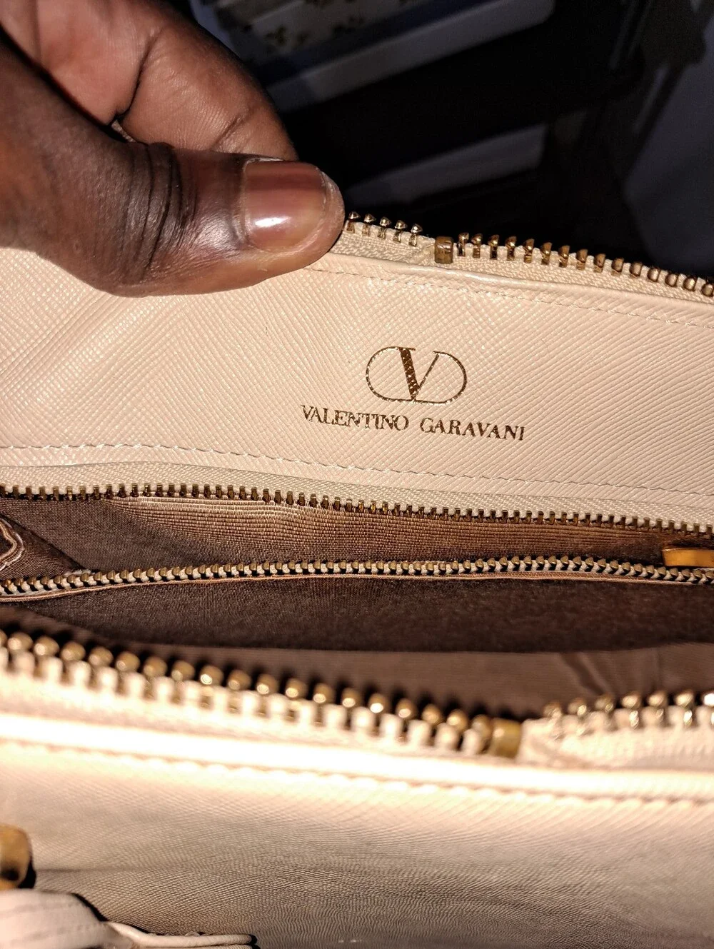 Valentino Garavani Cream Dome Satchel with Gold Medallion